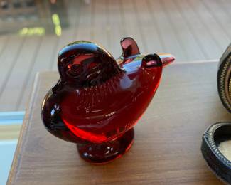 Baccarat Crystal Ruby Red Mandarin Duck Paperweight