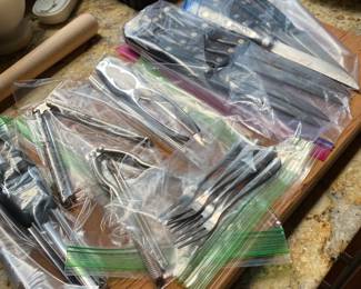 Assortment of Silverware, Kitchen Knives, Utensils