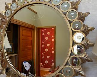 Art Deco Gold Tone Sunburst Mirror on Pedestal
