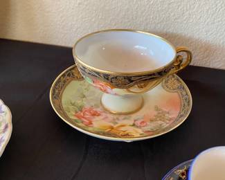 Nippon Hand Painted Demitasse Cup & Saucer with Rose Pattern - Made in Japan