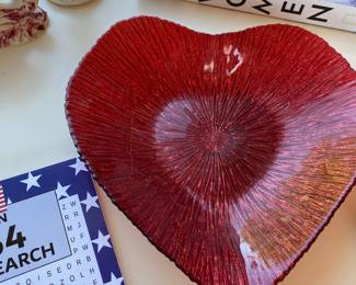 Metallic Red Glass Heart Shaped Bowl