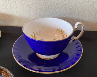 Aynsley Cobalt Blue "Cottage Garden" Teacup & Saucer