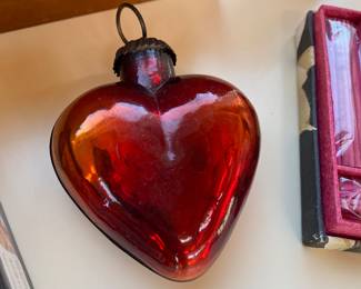 Christmas Ruby Red Heart Kugel Ornament
