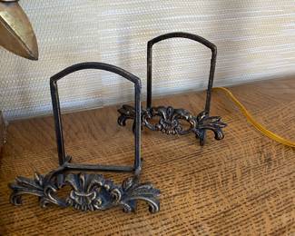Two Matching Bronze Tone Decorative Plate Holders