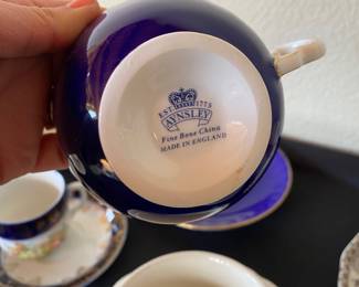 Aynsley Cobalt Blue "Cottage Garden" Teacup & Saucer