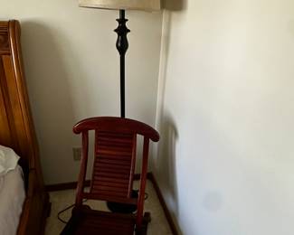 An awesome wooden folding chair and standing lamp! 