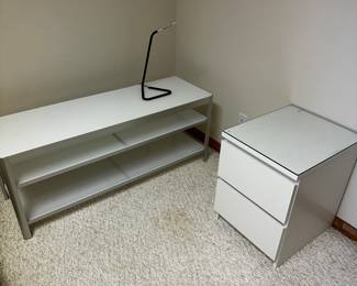 A pair of White Glass Top tables! 
