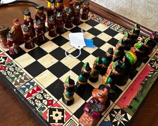 A LOVELY Hand Painted Clay Chess Set! COMPLETE! 