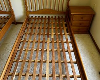 This is a pair of TWIN SIZE BEDS!  The furniture in this beautiful home is STELLAR! All the beds are absolutely top of the line and sturdy! I have never seen the kind of SLAT SYSTEM that these beds all have! Absolutely the strongest I have ever seen! These beds are made to be used WITHOUT a Box Spring! Mattress only! 