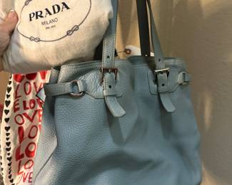 Prada Pebbled Leather Handbag (light blue) barely carried