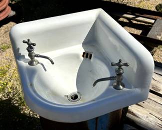 Vintage White Porcelain Sink w/ Working Faucets