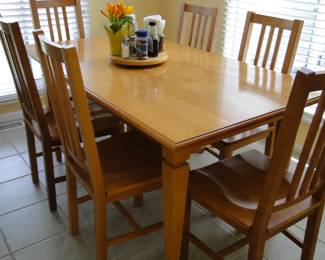 Mission style table and six high back mission chairs