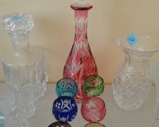 So pretty, bright and clean with no chips and cracks, and what we have here is.......F. Kisslinger Rattenberg glass decanter and six glasses.  Complete set