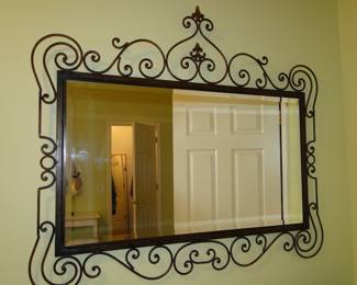 Large beveled mirror with great metal scrollwork