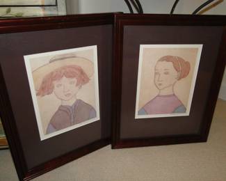 Amish artist portraits, signed.  Authentic Amish art work