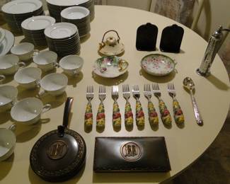 Decorative forks, and antique crumb catchers