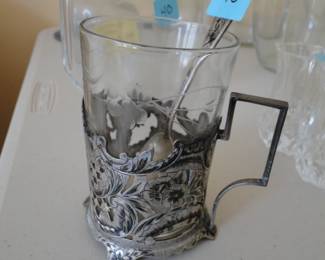 Russian silver teacup with matching spoon.  Or you could use for coffee, or other hot or cold drinks