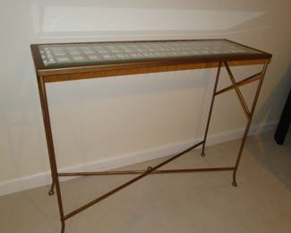 Glass and brass sofa table.  Or would make a great bar area in a game room, or den