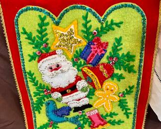 Vintage felt beaded Christmas banner