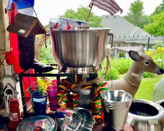 Simple Human stainless steel trash can.  Deer decoy, 2 handle cooler