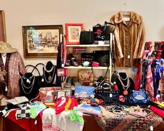 Master Bedroom with furs, belts, costume jewelry, shoes, and scarves