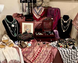 Master Bedroom costume jewelry, scarves, handbags, and shoes