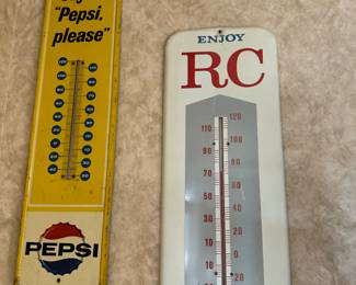 Metal Pepsi & RC Cola Thermometer Signs