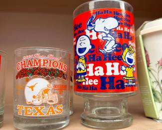 Vintage UT Rose Bowl Glasses and Snoopy Cup