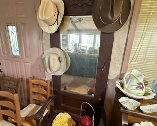 Antique Entry Bench with hat hooks