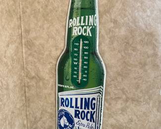 Metal Rolling Rock Thermometer Sign