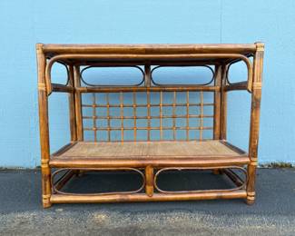 Vintage Boho Rattan Shelf Unit - Bookcase - Table