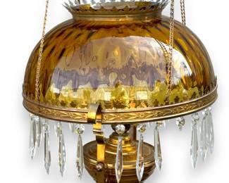 Antique Amber Glass Parlor Crystal Chandelier