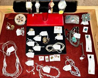 Selection of jewelry, silver, watches, etc...