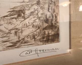 Carl Hoerman etching "Kalamazoo Reflections"