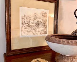 Carl Hoerman etching "Kalamazoo Reflections"