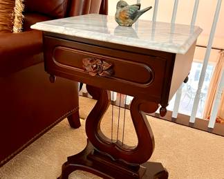 Harp side table w/marble top