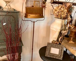 Vintage metal floor stand  birdcage
