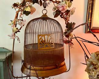 Vintage metal floor stand  birdcage