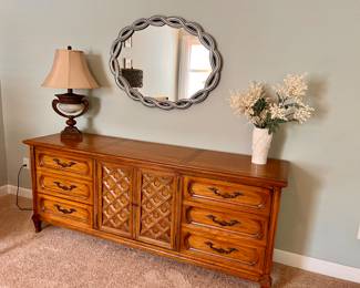 Ladies dresser with matching queen, size, bedframe, nightstand, and armoire