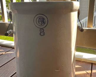 Antique No 8 Indian Head stoneware w/wooden handles 