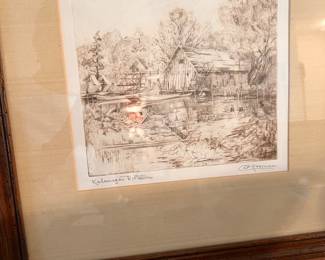 Carl Hoerman etching "Kalamazoo Reflections"