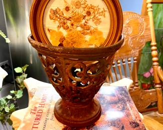 Vtg. cast iron floral vase