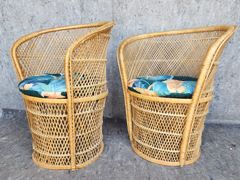 Pair of Vintage Rattan Barrel Back Side Chairs Boho Chic
