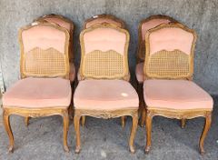 Six Fancy Antique Hand Carved French Dining Chairs
