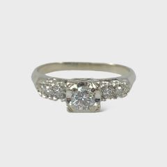 Fine 14K White Gold 4mm Diamond Engagement Ring Size 6.75
