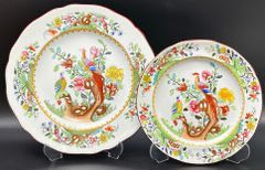 Antique French-found Rare SPODE Chelsea Bird English Faience Birds of Paradise Hand Decorated Porcelain Plates
