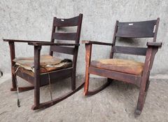 2 Antique Mission Arts and Crafts Rocking Chairs Stickley Style

