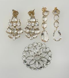 Vintage Rhinestone Crystal Statement Tear Drop Dangle Pierced Earrings & Pin Brooch - 1 Pair May Be Lizzie Fortunato
