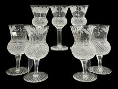 FINE Edinburgh "Thistle" Crystal Wine Glasses ALL IN MINT CONDITION SET of 7 total
