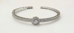 Fine Judith Ripka Sterling Silver Art Deco CZ Hinge Cuff Bracelet - 18 Grams
